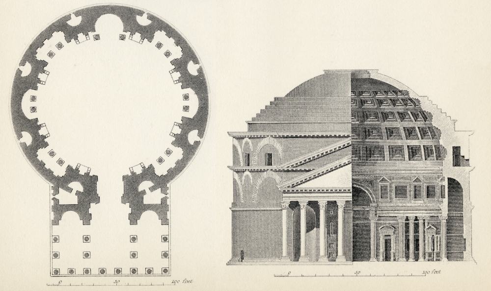 Plan & Elevation of the Pantheon In Rome From the National Encyclopaedia Published by William Mackenzie London Late 19 Poster Print, 36 x 22