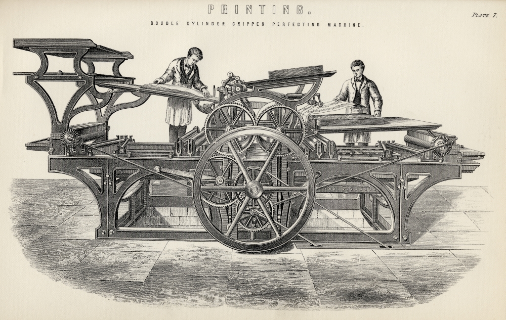 Double Cylinder Gripper Perfecting Machine Printing Press From the National Encyclopaedia Published by William Mackenzie Poster Print, 36 x 22