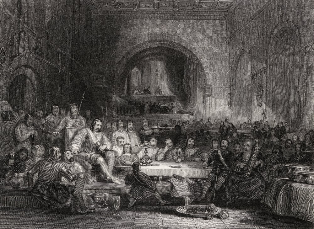 Prince Llewellyn & His Barons Engraved by W. Radclyffe After G. Cattermole Poster Print, 34 x 24