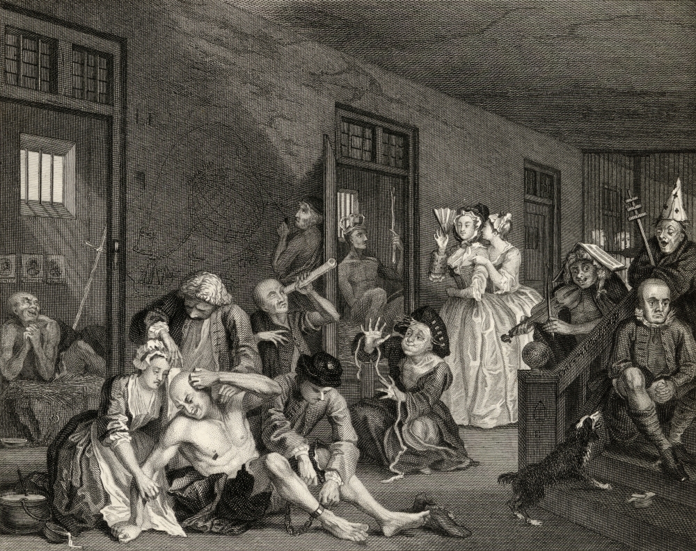 The Rakes Progress Scene In Bedlam From the Original Picture by Hogarth From the Works of Hogarth Published London 1833 Poster Print - 16 x 12