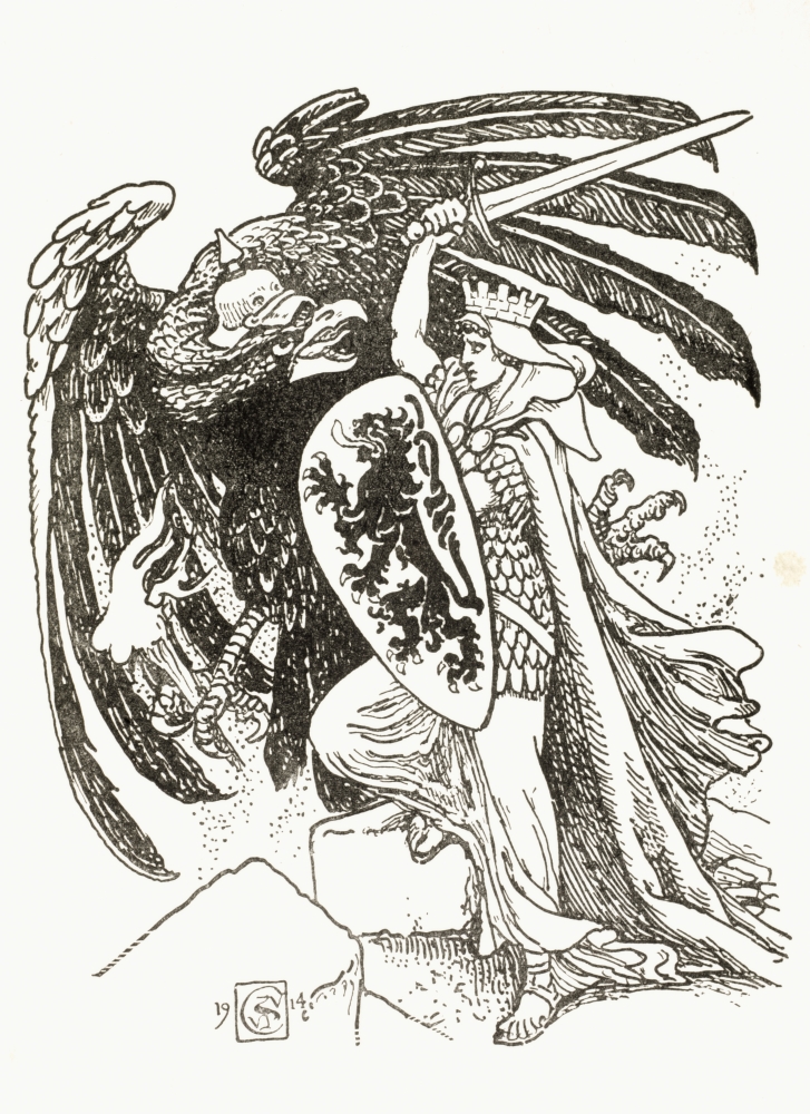 A Warrior with A Shield Emblazoned with A Lion From the Belgian Coat of Arms Battles the German Eagle After & Illustr Poster Print, 12 x 17