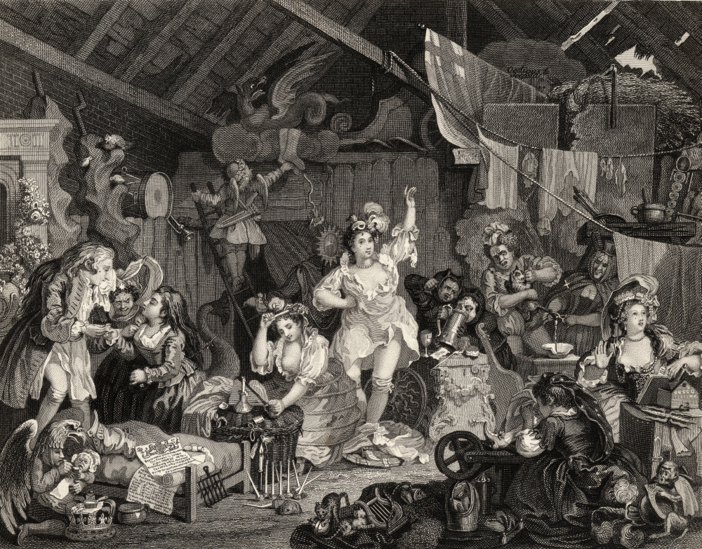 Strolling Players Rehearsing In A Barn Engraved by G Presbury After Hogarth From the Works of Hogarth Published London 1 Poster Print - 16 x 12