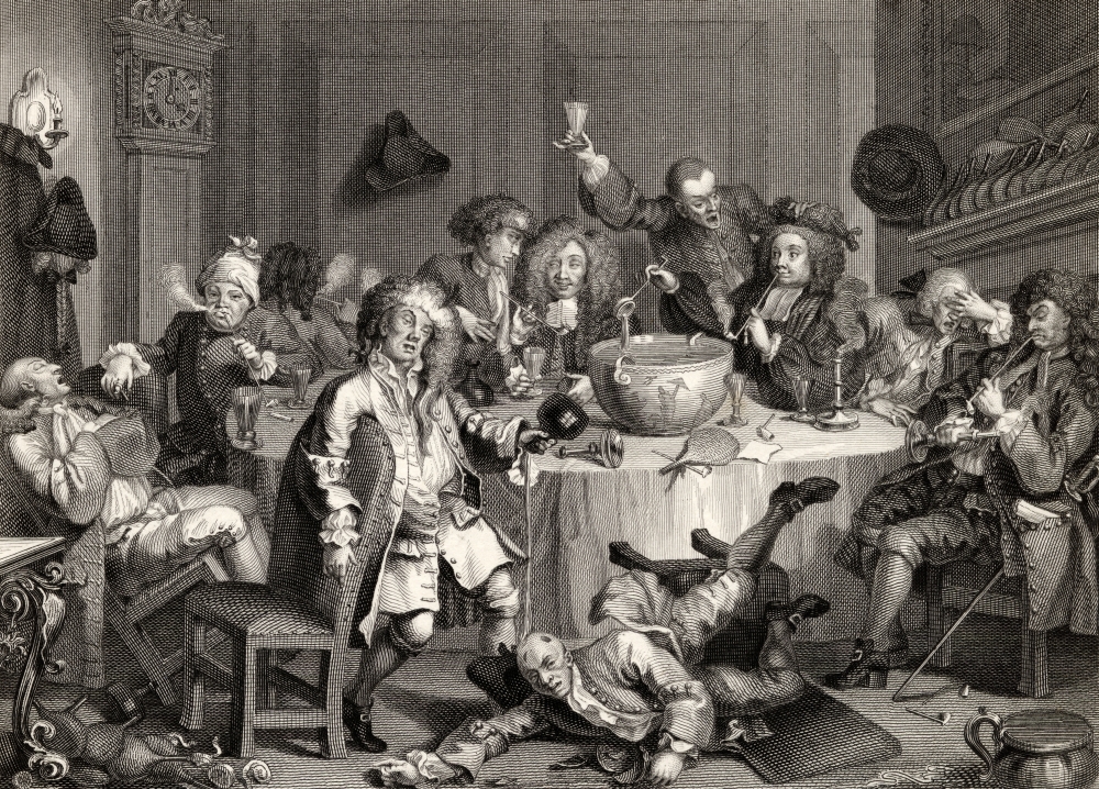 A Midnight Modern Conversation From the Original Picture by Hogarth From the Poster Print - 17 x 12