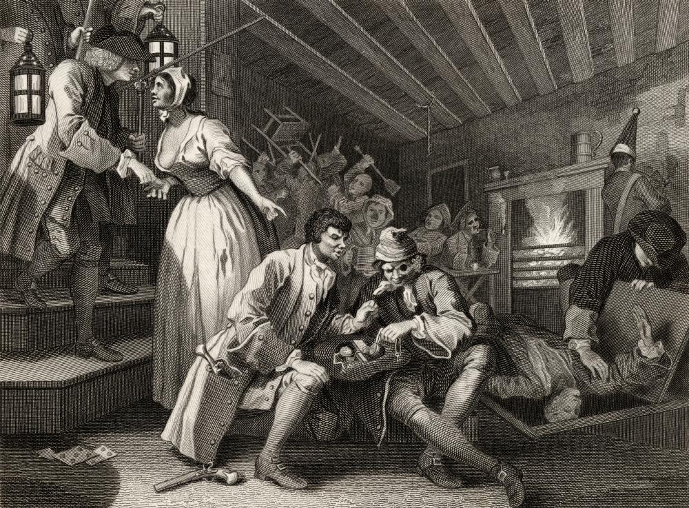 Industry & Idleness the Idle Prentice Betrayed by A Prostitute From the Original Design by Hogarth From the Works of H Poster Print, 17 x 12