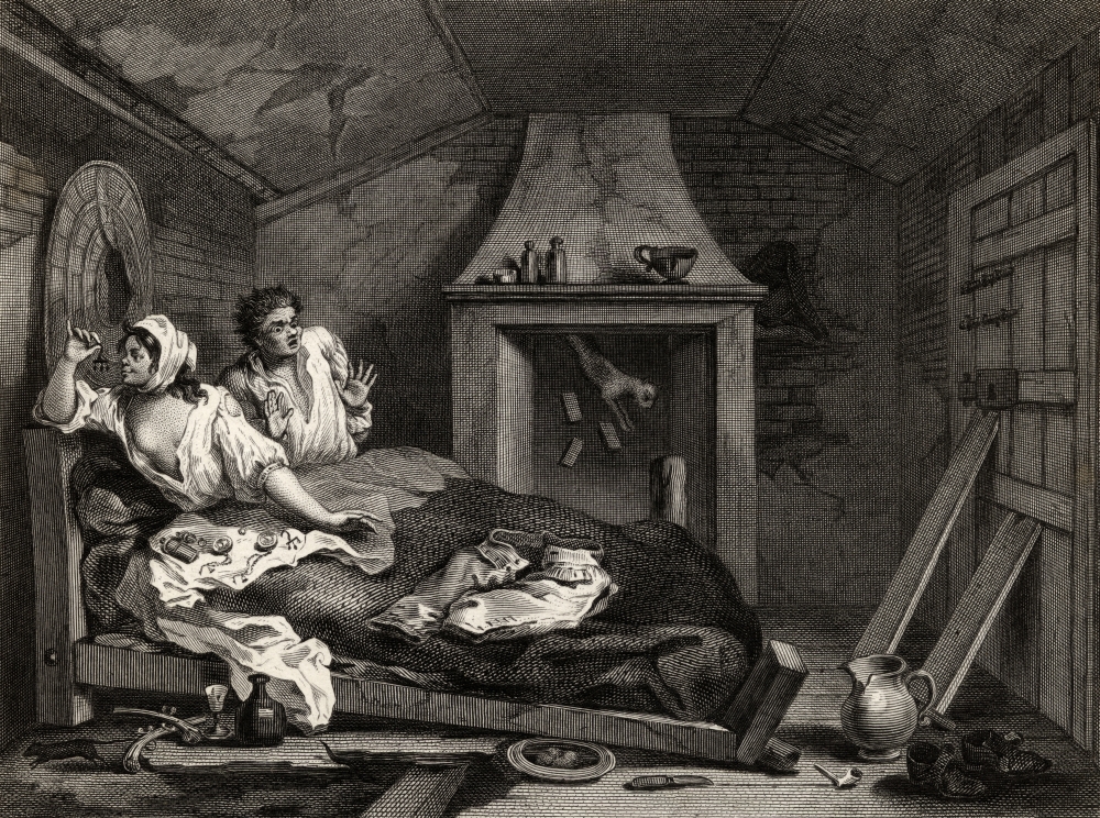 Industry & Idleness the Idle Prentice Returned From Sea & In A Garret with A Prostitute From the Original Design by Poster Print, 32 x 24