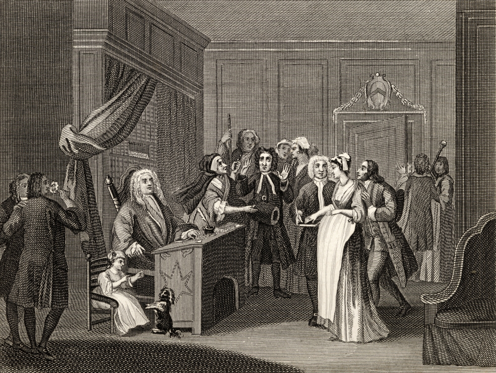 Woman Swearing A Child to A Grave Citizen From the Works of Hogarth Published London 1833 Poster Print, 32 x 24