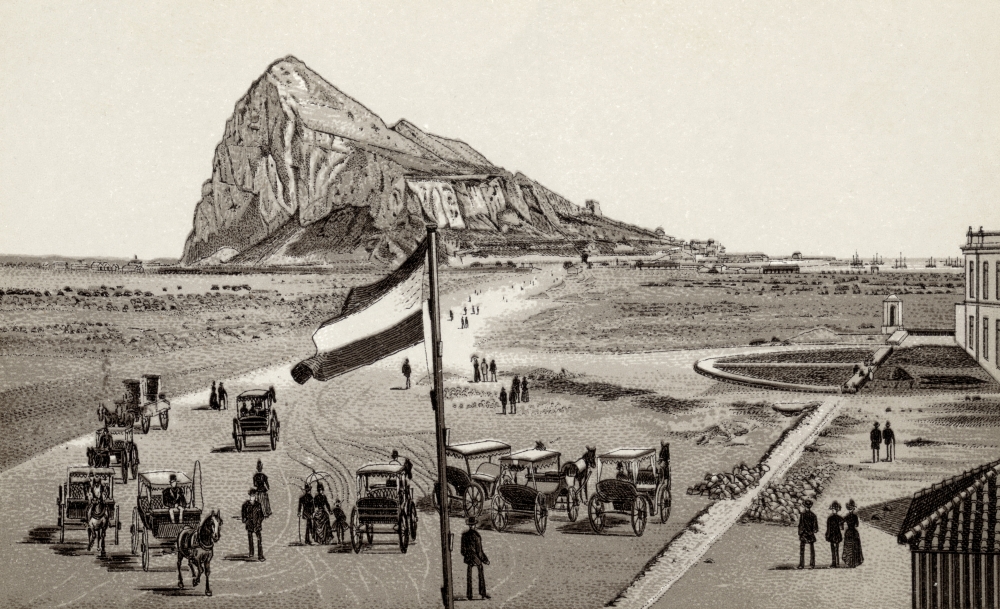 Gibraltar From the Spanish Line From Fold-Out Picture Set Views of Gibraltar Published by Freyone Circa 1890 Poster Print - 36 x 22