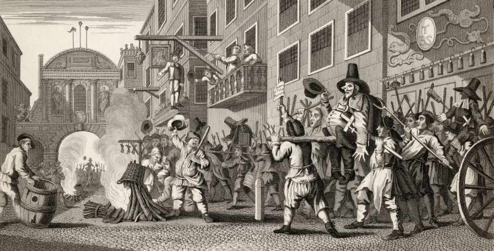 Hudibras the Burning of the Rumps At Temple Bar Engraved by J Romney After Hogarth From the Works of Hogarth Published L Poster Print, 20 x 10