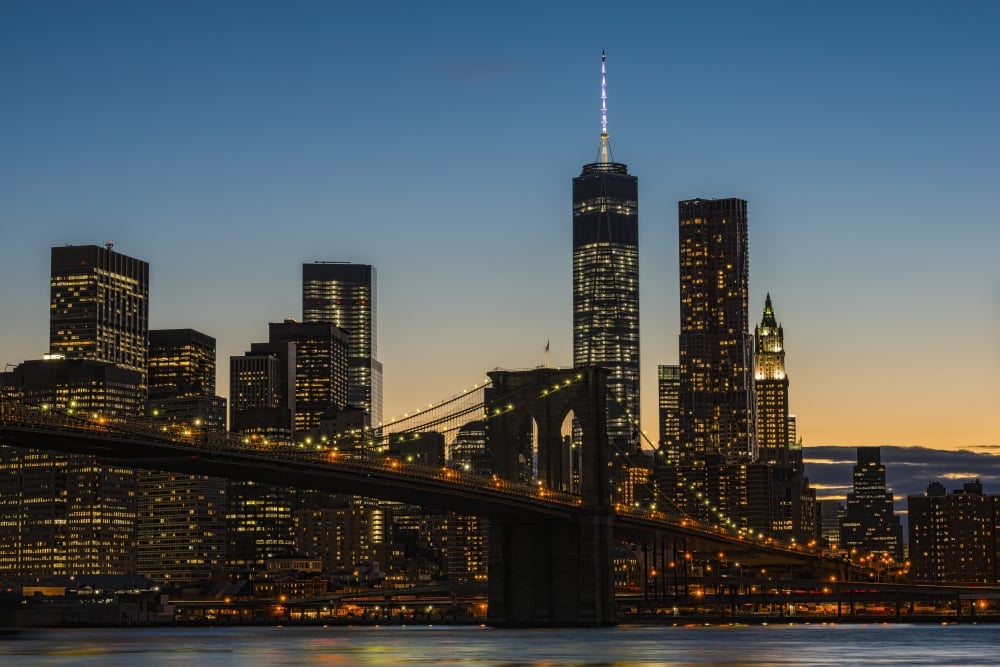 DPI12257075LARGE Lower Manhattan at Twilight with The Brooklyn Bridge - New York City United States of America Print - 36 x 24 in. - Large