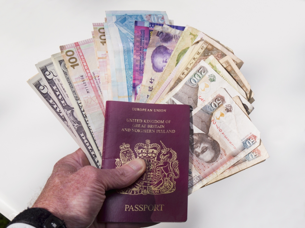 Money From Various Countries & A European Union Passport Poster Print - 17 x 13 in.