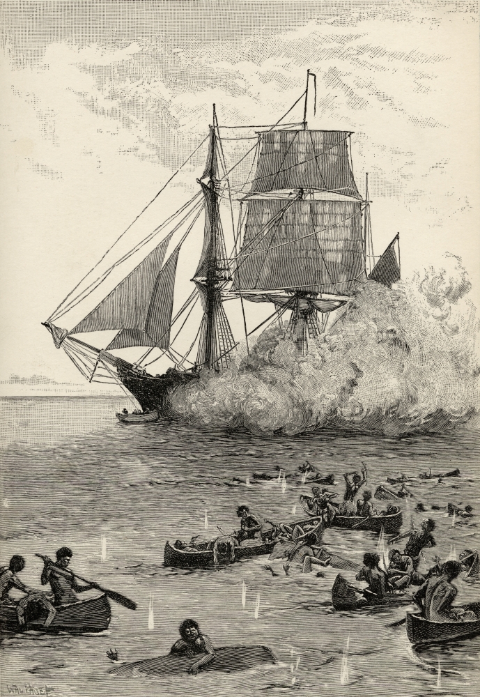 Gave Them Such A Broadside Illustration by Walter Paget From the Book Robinson Crusoe Published 1896 Poster Print 12 x 17