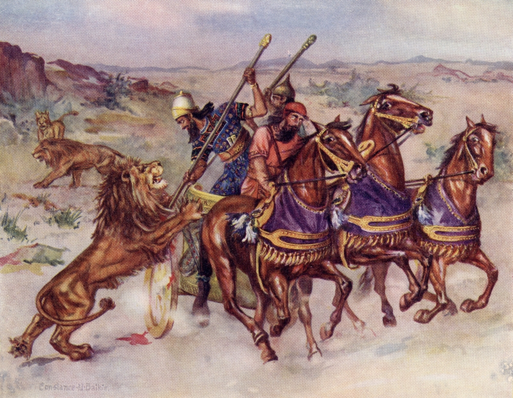 The Lion Hunt of An Assyrian King Illustration by Constance N Baikie From the Book the Ancient East & Its Story by Jam Poster Print, 32 x 26