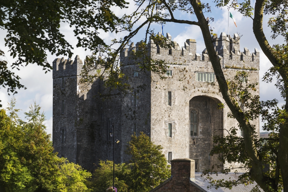 DPI12258741LARGE Stone Castle Framed Within Trees with Clouds & Blue Sky - Bunratty County Clare Ireland Poster Print - 38 x 24 in. - Large