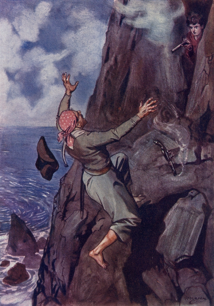 Staggering Backward From the Ledge Fell with An Awful Thud Upon the Beach Below Illustration by H M Brock From the Child Poster Print, 24 x 34