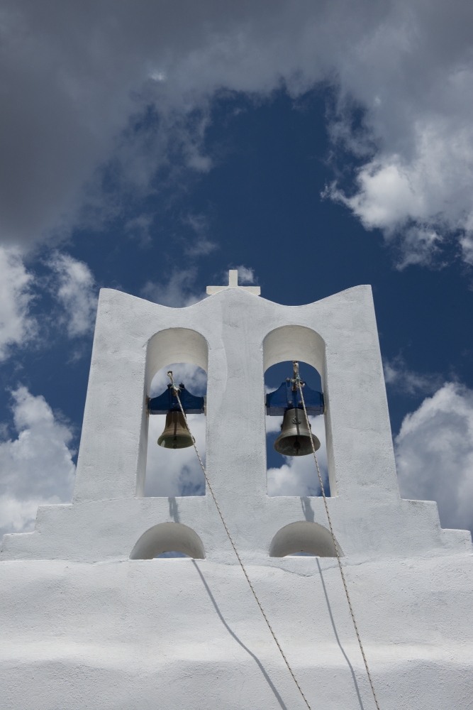 A Whitewashed Bell Tower & Dramatic White Clouds - Sifnos Cyclades Greek Islands Greece Poster Print - 24 x 38 in. - Large