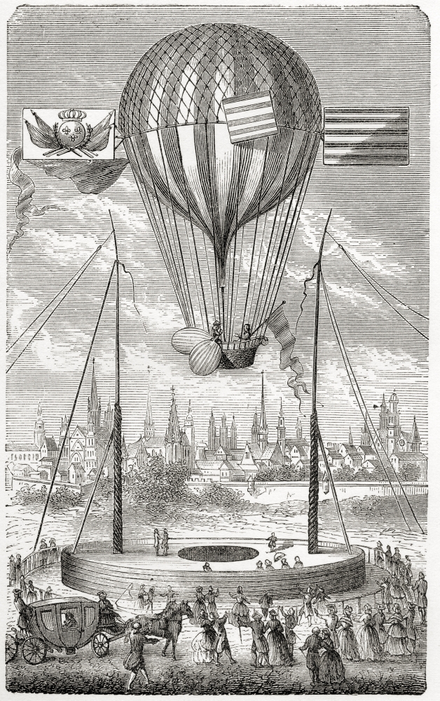 First Flight with A Dirigible Balloon From Dijon 12 June 1784 by Louis Bernard Guyton De Morveau From the Book Wondeful Poster Print - 11 x 18