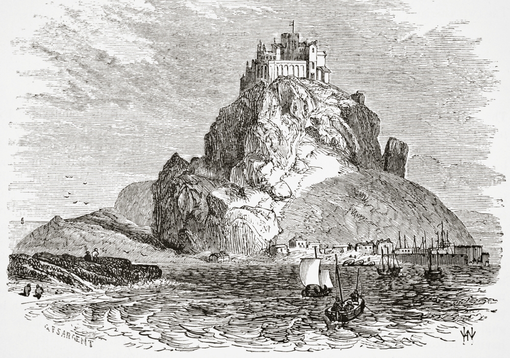 St Michaels Mount Cornwall England From A Sketch by G F Sargent From the Gallery of Geography Published London Circa 187 Poster Print, 17 x 12