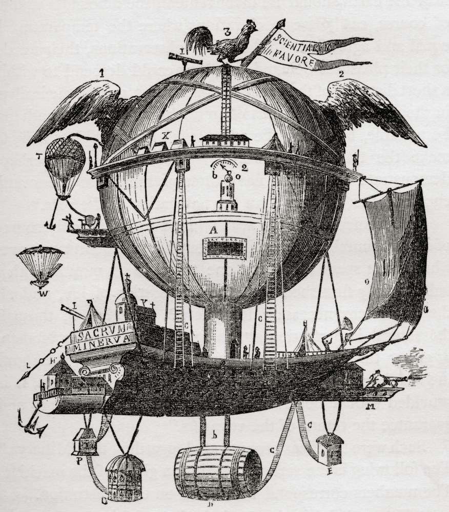 The Minerva Balloon Designed by Tienne Gaspard Robert 1763-1837 Belgian Stage Magician Physics Lecturer & Keen Ballo 1 Poster Print - 13 x 15