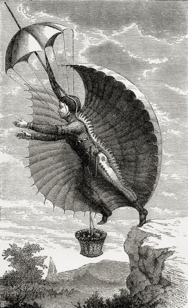 The Flying Man Engraving After Retif De La Bretonne From the Book Wondeful Balloon Ascents or the Conquest of the Skies Poster Print - 22 x 36