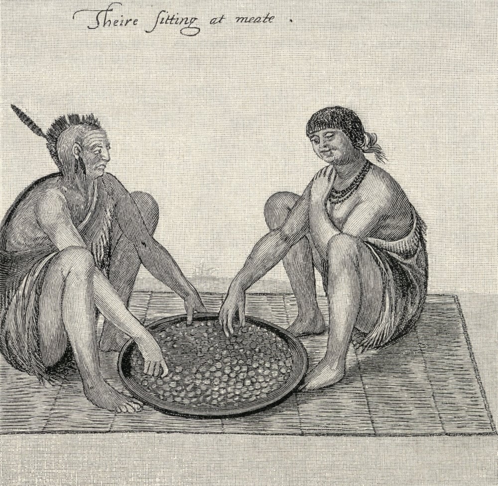 Their Sitting At Meat Engraving From the Original Drawing Made In Raleighs Colony In 1585 by John White 1540-1606 Virgi Poster Print - 24 x 24