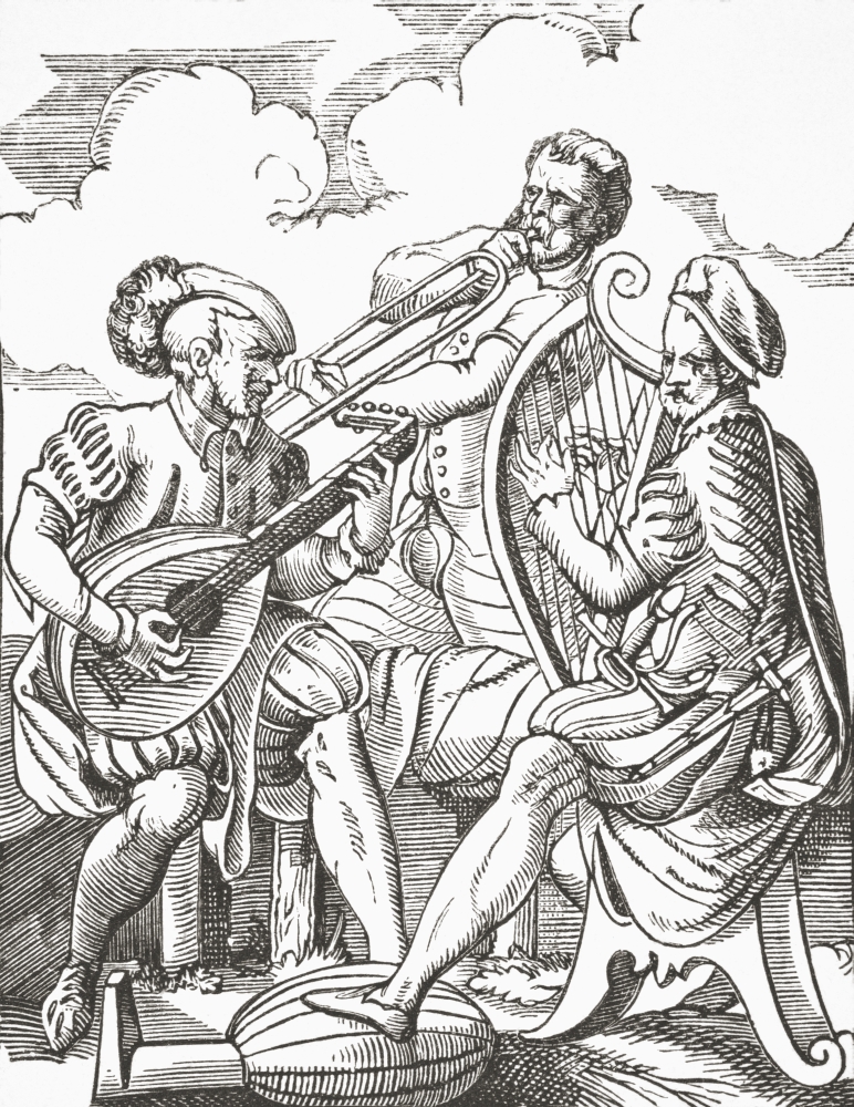 German Musicians Playing the Lute & Guitar. After A 16th Century Engraving by Poster Print