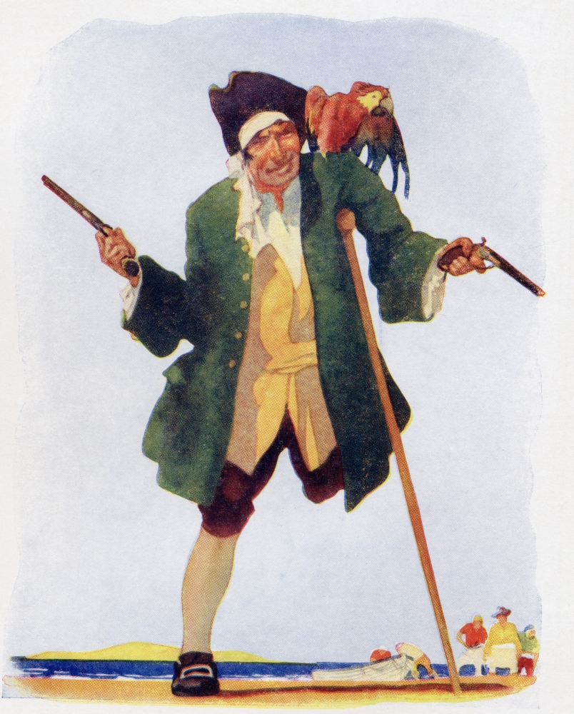 Long John Silver. From the Book Treasure Island by R. L. Stevenson. Thomas Nelson & Sons Edition C. 1930. Poster Print, 26 x 32