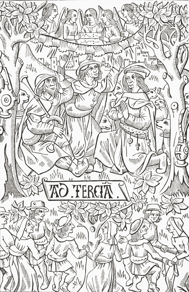 The Shepherds Celebrating the Birth of the Messiah with Hymns & Dancing Facsimile of A Late Fifteenth Century Wood En Poster Print - 22 x 36