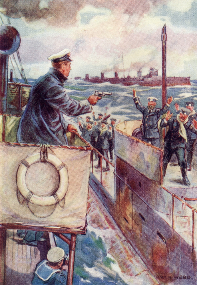 Twenty-Four German Hands Shot Into the Air. Illustration by Archibald Webb From Poster Print 12 x 17
