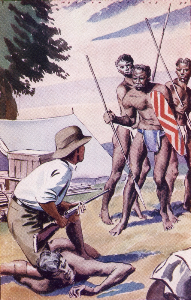 He Reached for His Rifle & Covered the Rest of the Group From the Book Buffalo Jim by William Hatfield Published Circ Poster Print, 11 x 18