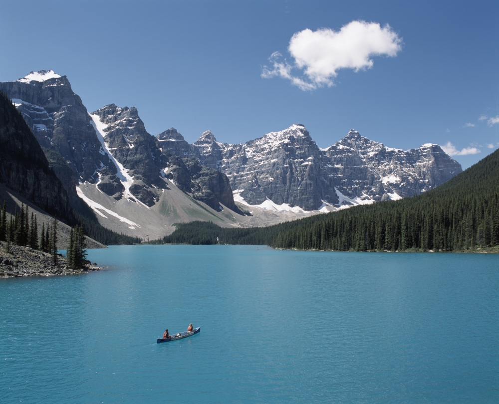 DPI1863192 Canoeing on Moraine Lake Banff National Park - Alberta Canada Poster Print, 17 x 13