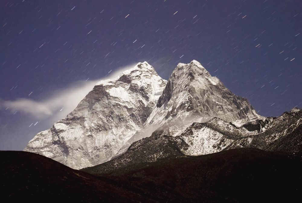 Night View with Star Trails - Ama Dablam Dingboche Nepal Poster Print