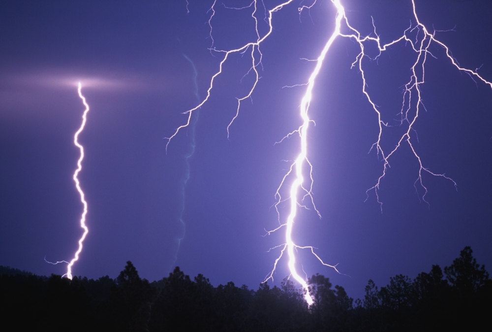 Lightning Bolts In Night Sky Poster Print - 19 x 12