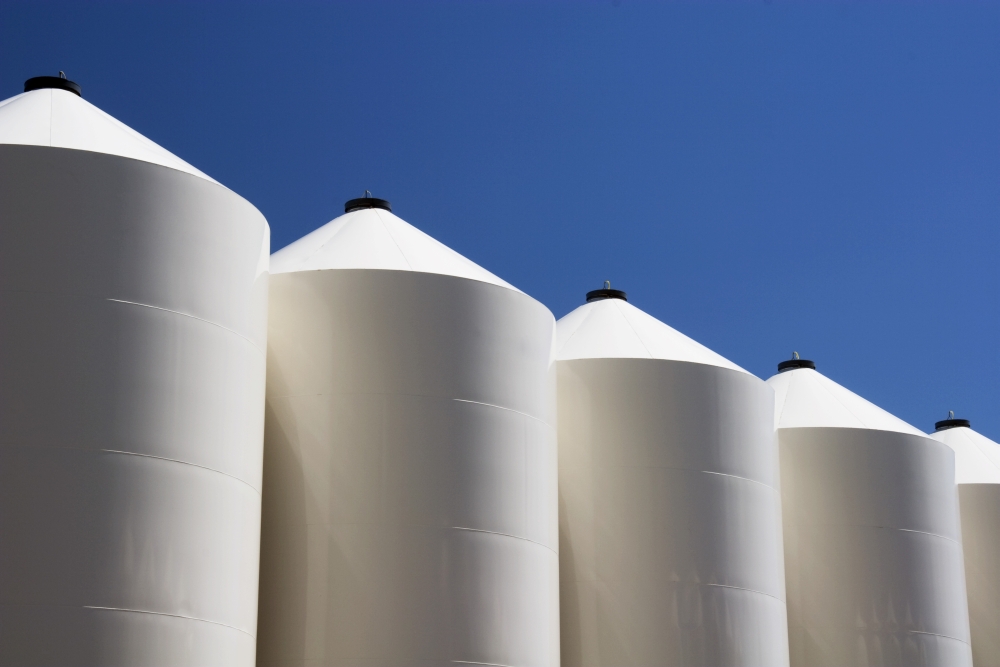 Alberta Canada - Large White Metal Grain Bins Poster Print, 38 x 24