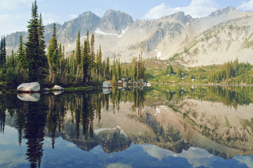 Reflections of the Trees & Mountains In Blue Lake Poster Print