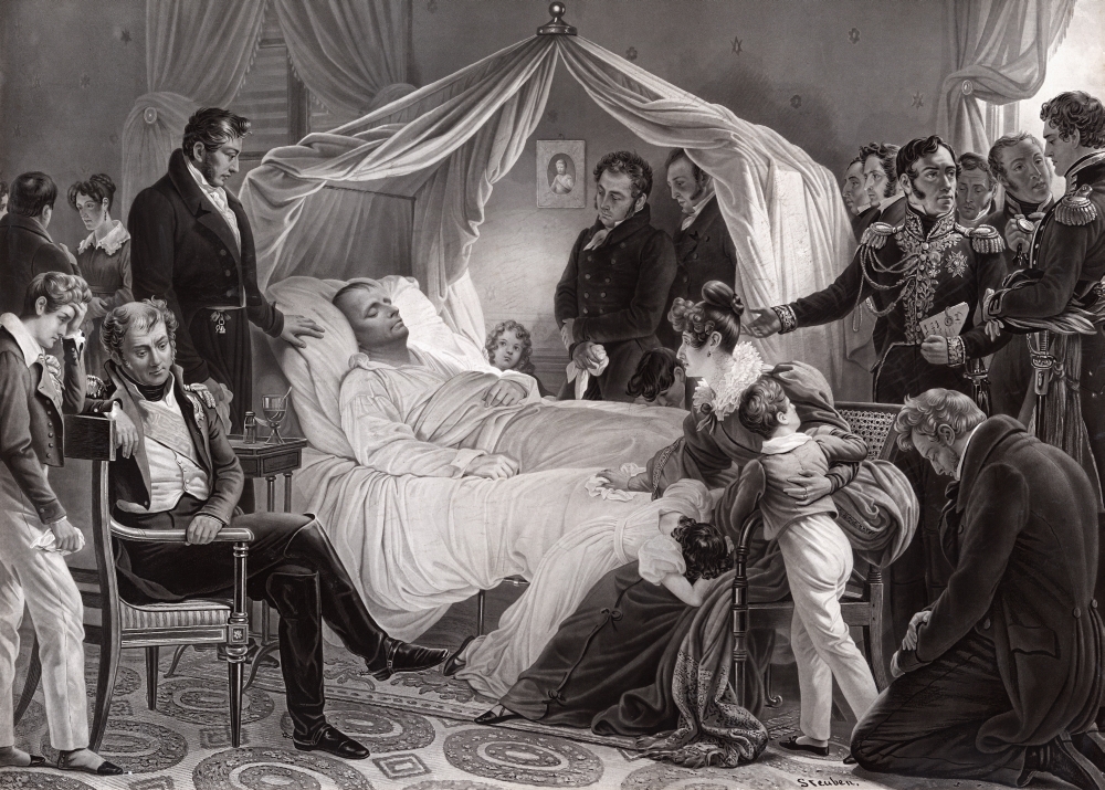 DPI1872133LARGE Napoleon 1st on His Death Bed on St Helene May 5 1821. Based on A Painting by Charles De Steuben. Poster Print, 34 x 24