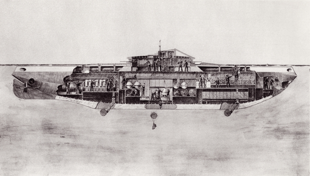 Illustration of A Lake Submarine Used During World War One to Lay Mines on the Sea Bed From the Illustrated War News P 1 Poster Print - 19 x 11