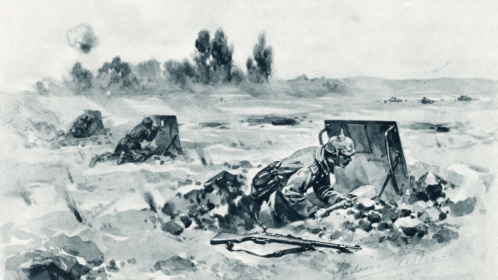 German Soldiers Using Trench Shields to Protect Them From Enemy Fire During the First World War From the Illustrated Wa Poster Print - 19 x 11