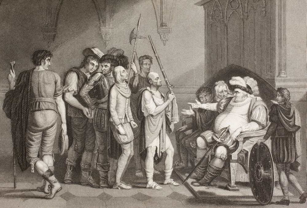 Picture of Posterazzi Falstaff with Justice Shallows. A Scene From The Play King Henry IV Part 2, Act 3, Scene 2 By William Shakespeare From A Nineteenth Century Print After A Painting by J. Durno