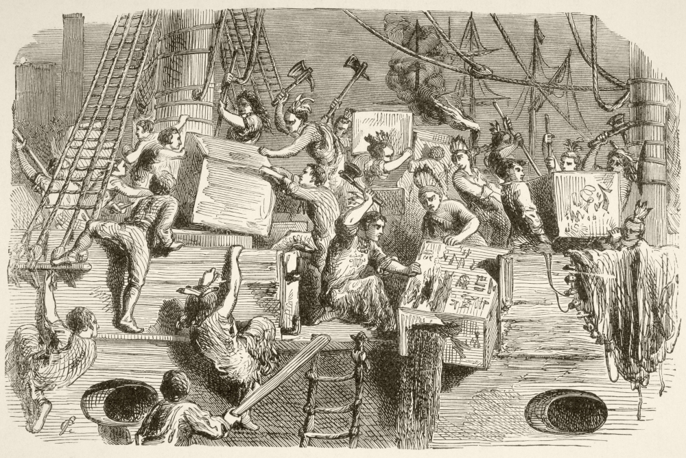 Picture of The Boston Tea Party, December 16, 1773 Colonists Disguised As Mohawk Indians Destroy Chests of Tea On Ships In Boston Harbour From A 19th Century Illustration Poster Print, 17 x 12