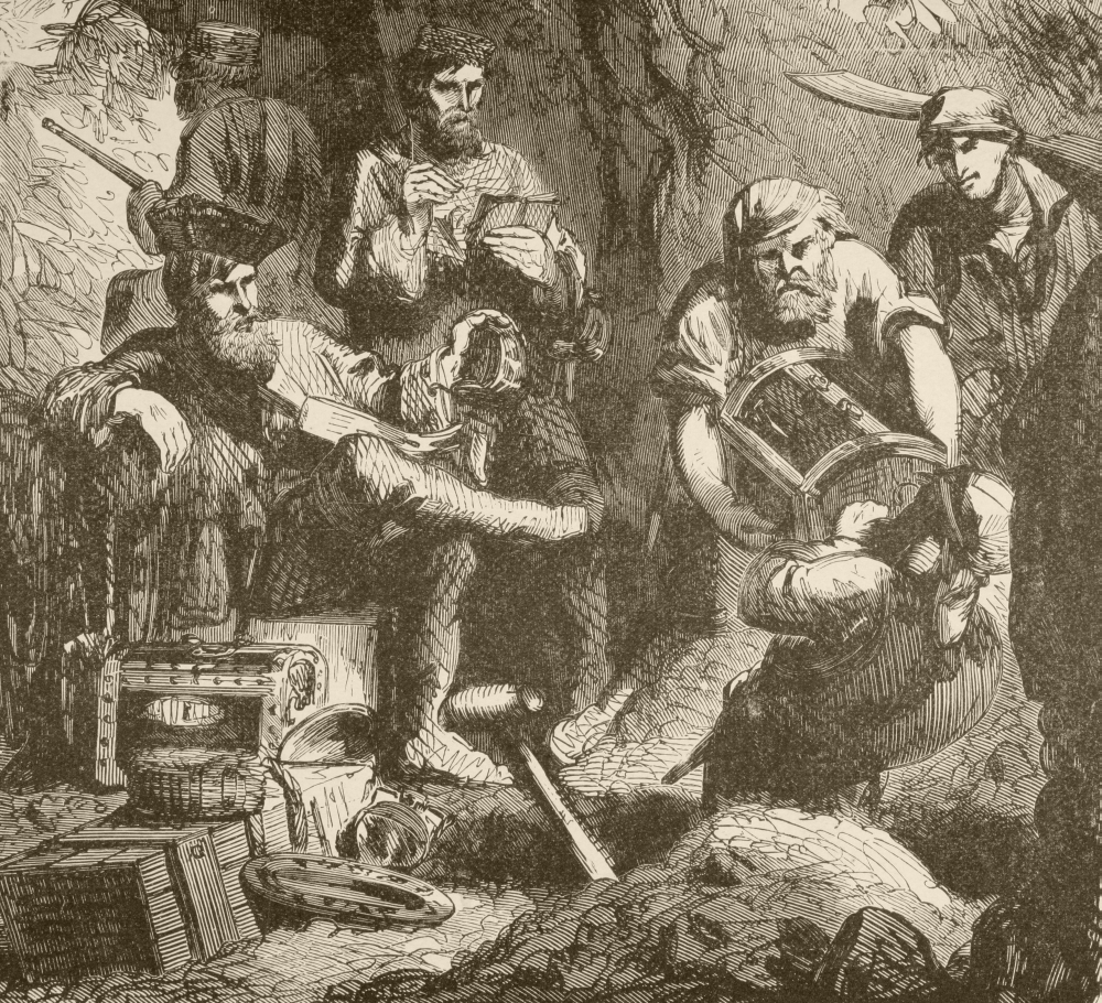 DPI1872442LARGE William Captain Kidd Circa 1645 to 1701 Scottish Pirate. Here Seen Burying His Treasure Poster Print, 30 x 28 - Large