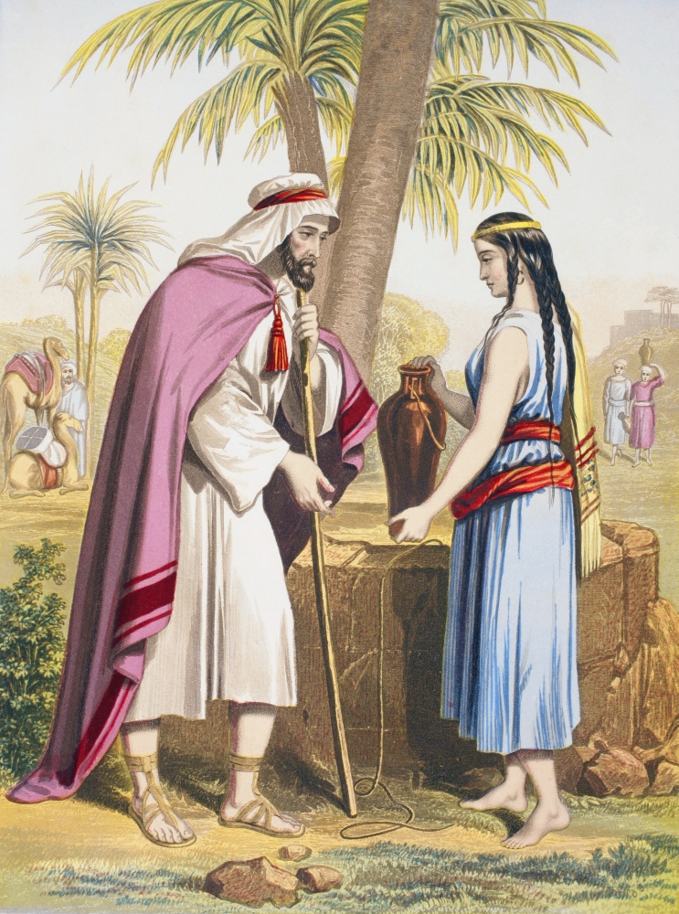 Picture of Abrahams Servant Eliezer & Rebekah At The Well From The Holy Bible Published By William Collins, Sons, & Company In 1869 Chromolithograph By J.M. Kronheim & Co Poster Print, 12 x 17