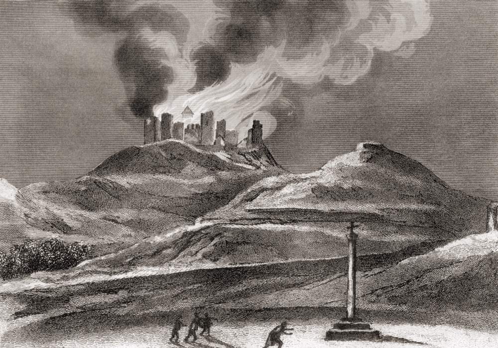 Fire At The Monastery of Montearagon, Quicena, Huesca, Spain In 1835 From The Book Los Frailes Y Sus Conventos Published 1854 Poster Print, 17 x 12
