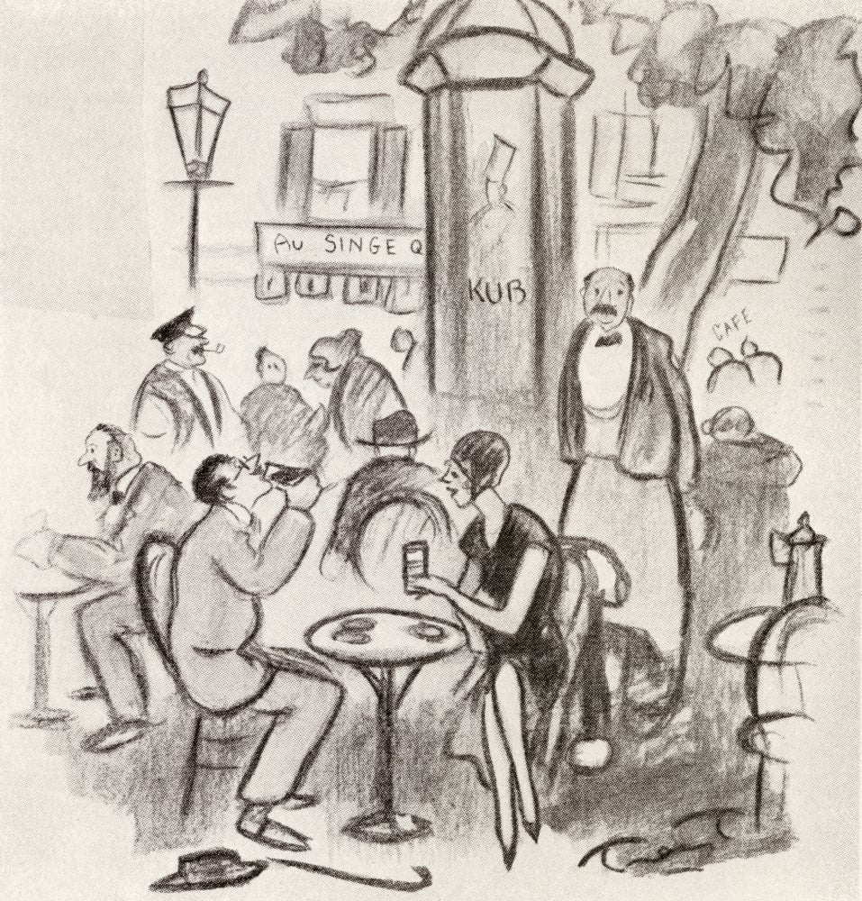 Street Scene. After The Drawing By Trent From The Book Back to Montparnasse By Sisley Huddleston Published 1931 Poster Print, 28 x 30 - Large