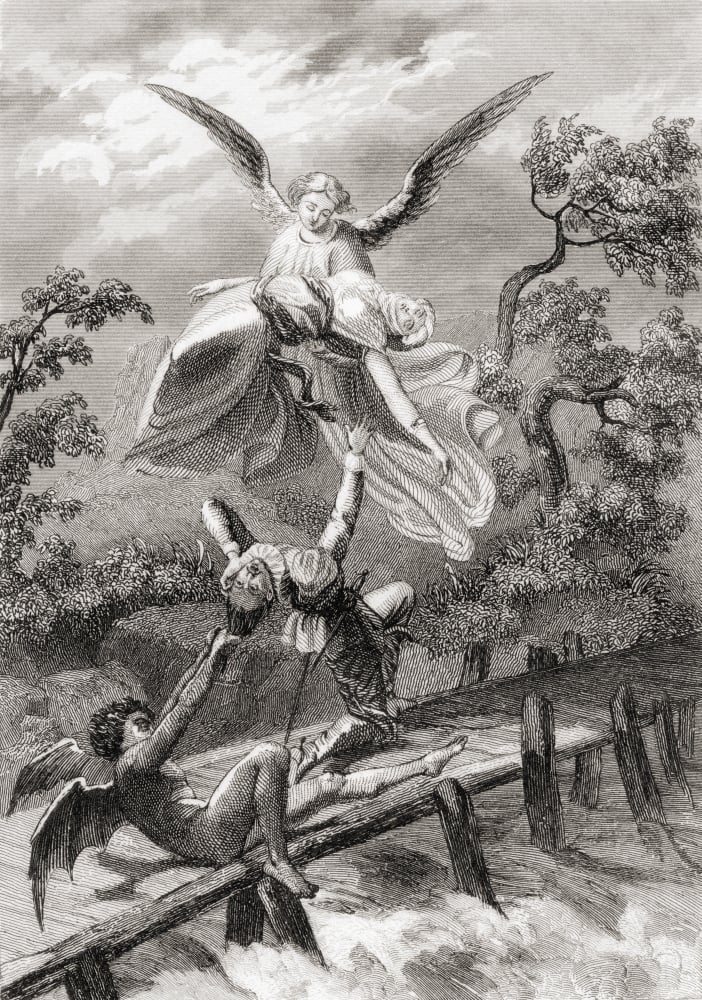 Amina Is Carried Away By An Angel Whilst The Devil Captures The Sacristan of Albaicin From The Story El Sacristan Del Albaicin