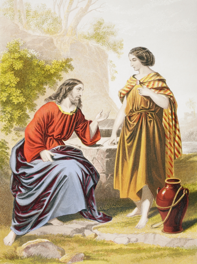 Picture of   Jesus At The Well with The Woman of Samaria From The Holy Bible Published By William Collins&#44; Sons&#44; & Company In 1869 Chromolithograph By J.M. Kronheim & Co Poster Print&#44; 24 x 34 - Large