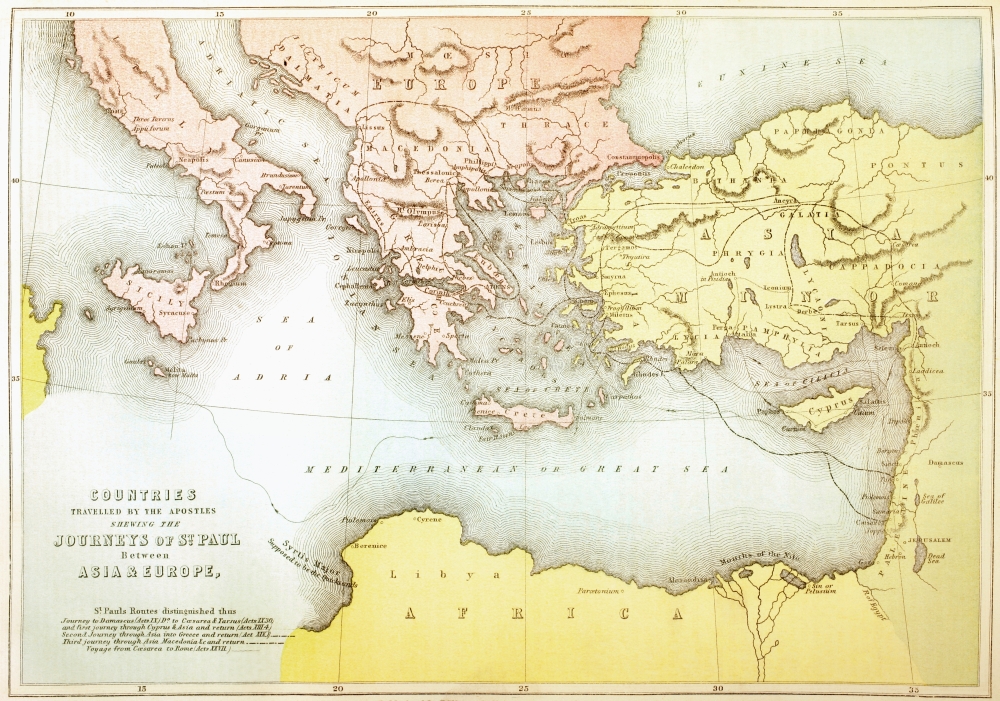 Picture of Posterazzi Countries Travelled By The Apostles & Showing The Journeys of St Paul Between Asia & Europe From The Holy Bible Published By William Collins, Sons, & Company In 1869 Poster