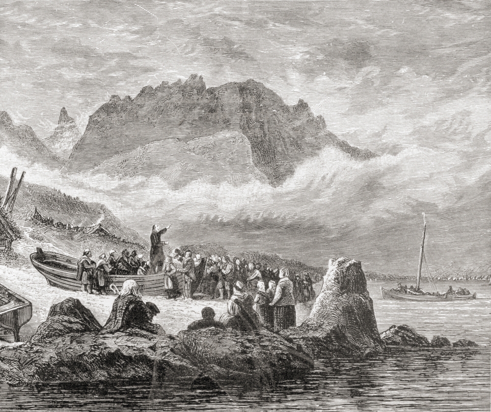 Picture of Posterazzi An Open Air Religious Service On The Isle of Skye, Inner Hebrides of Scotland From The Book Scottish Pictures Drawn with Pen & Pencil By Samuel G. Green Published 1886 Poster