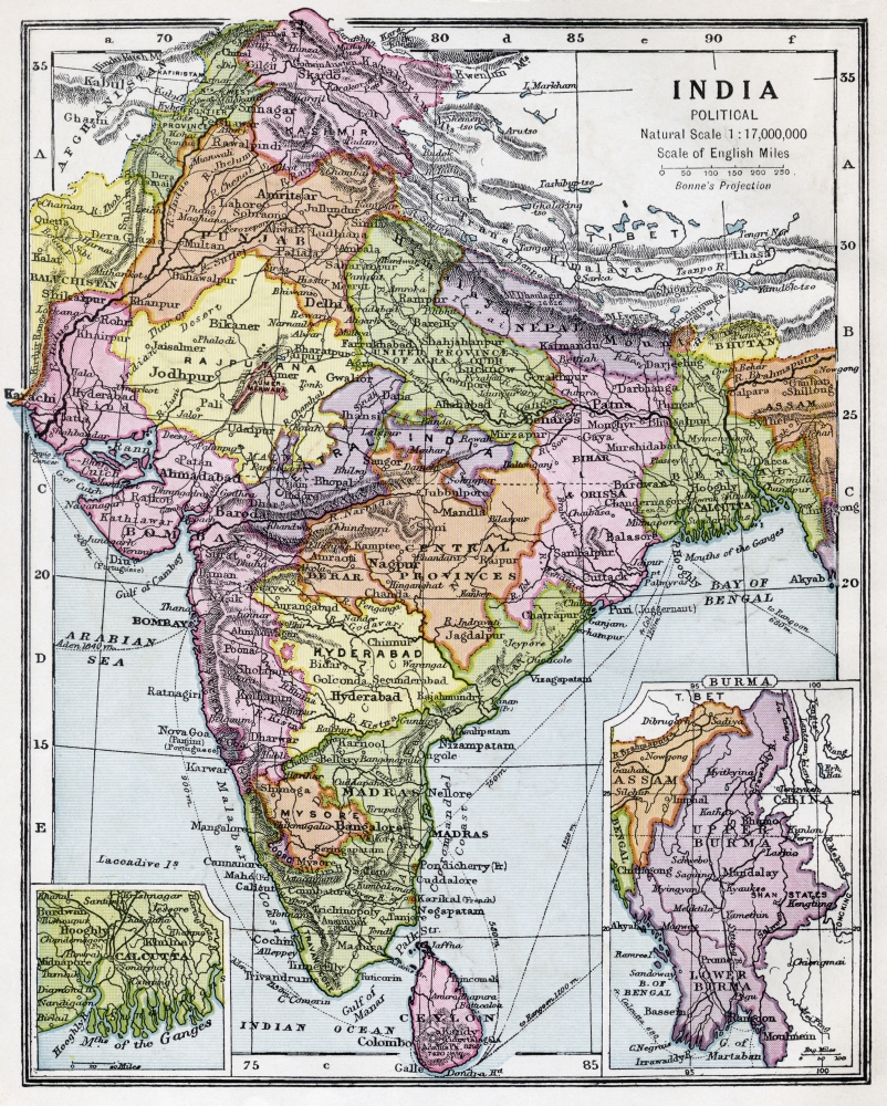 India Circa 1930 Before Partition From Bacons Excelsior Atlas of The World Published Circa 1930 Poster Print