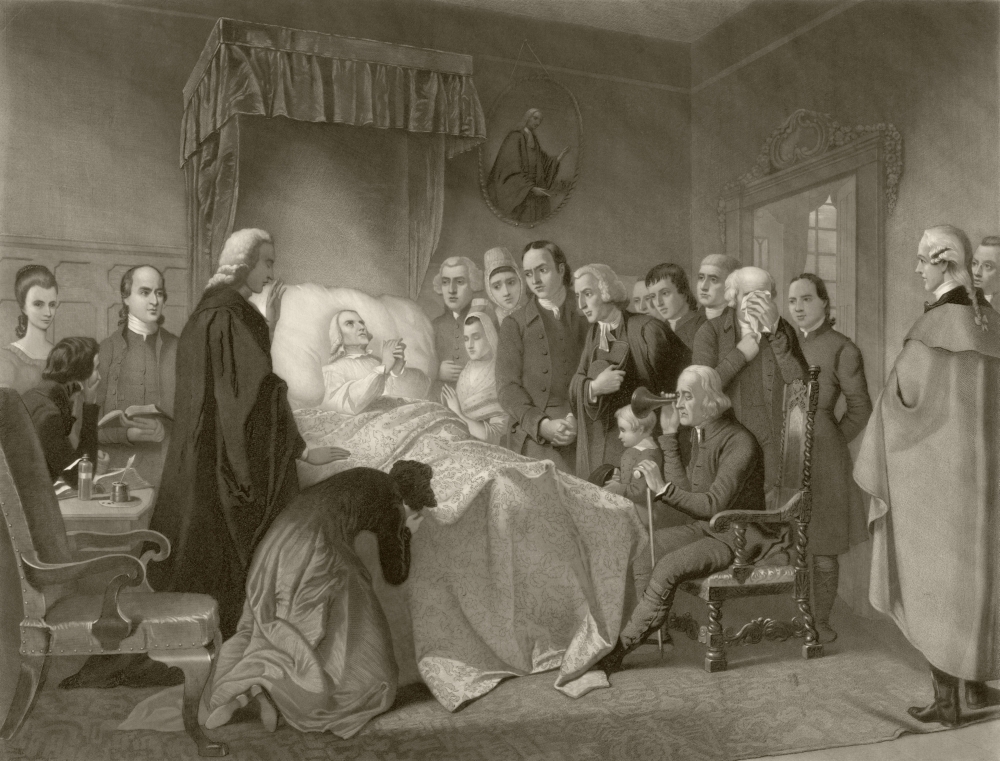 Picture of   John Wesley&#44; 1703 to 1791&#44; On His Death Bed. Wesley&#44; An English Cleric&#44; Founded Methodism. After A 19th Century Work Engraved By John Sartain Poster Print&#44; 32 x 24 - Large