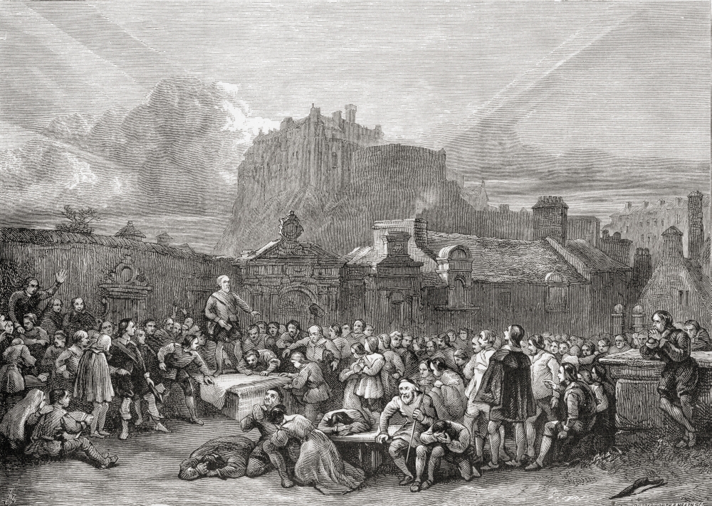 Picture of   Signing The Covenant In Greyfriars Churchyard&#44; Edinburgh&#44; Scotland In 1638 From The Book Scottish Pictures Drawn with Pen & Pencil By Samuel G. Green Published 1886 Poster Print&#44; 17 x 12